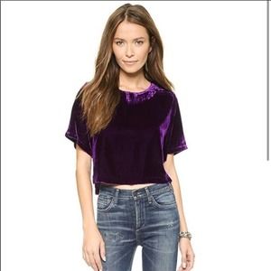 Revolve Line & Dot Purple Velvet Silk Cropped Top